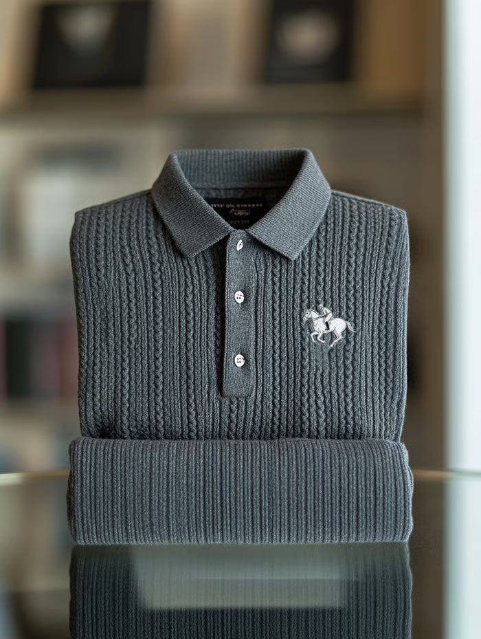 TeeCrate Men’s Business Logo Print Long Sleeve Polo Shirt