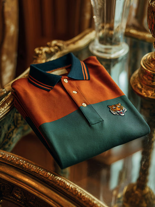 Men's Classic Business Check Logo Button Short Sleeve Polo Shirt