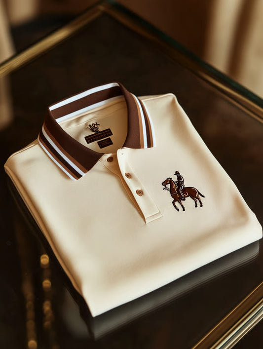 TeeCrate Men’s Retro Business Logo Print Long Sleeve Polo Shirt