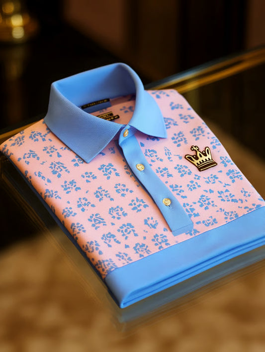 Men's Business Casual Crown Button Short Sleeve Polo Shirt