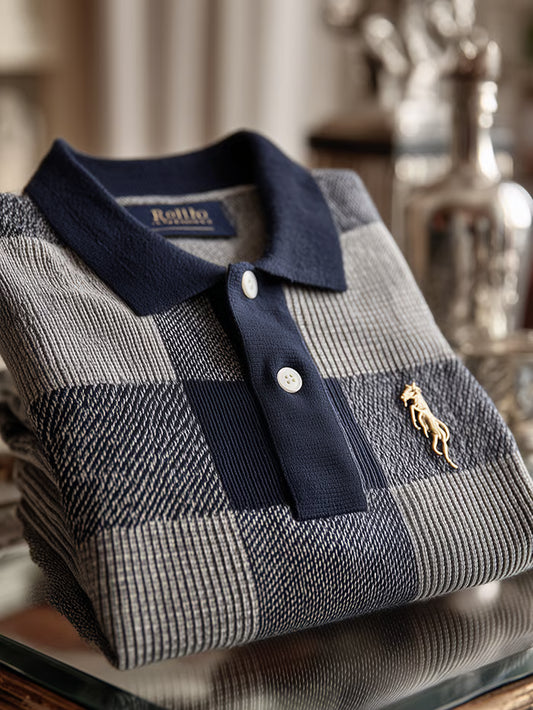 TeeCrate Men’s Check Business Casual Short Sleeve Ribbed Knitting Polo Shirt